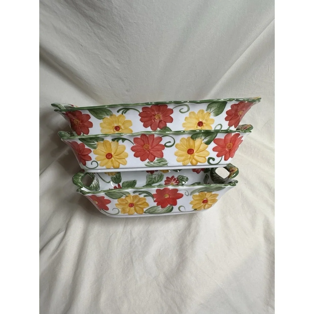 Set of 3 Temp-tations by Tara Floral Embroidery Rectangular‎ Casserole Dishes